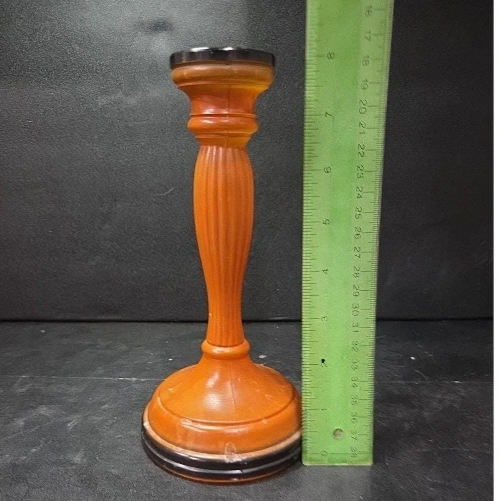 Halloween Matte Painted Glass‎ Candlestick, Orange & Black Candle Holder, Fall